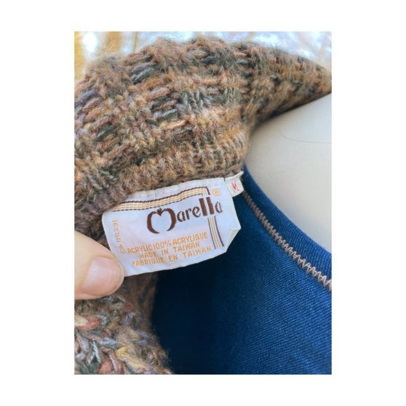 Vintage 70s Marella Knit Open Vest Cardigan High Crew Neck Sz M - Picture 8 of 10